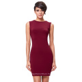 Belle Poque Stock Mujeres Slim Fit Sin mangas High Stretchy Hips-Wrapped vino tinto lápiz bodycon vestido BP000153-2